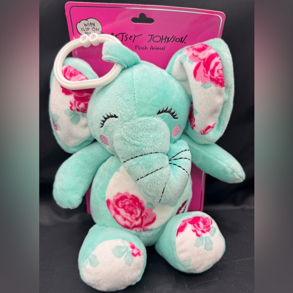 Betsy Johnson Mint & Pink Elephant Stroller Plush with Floral Accents
